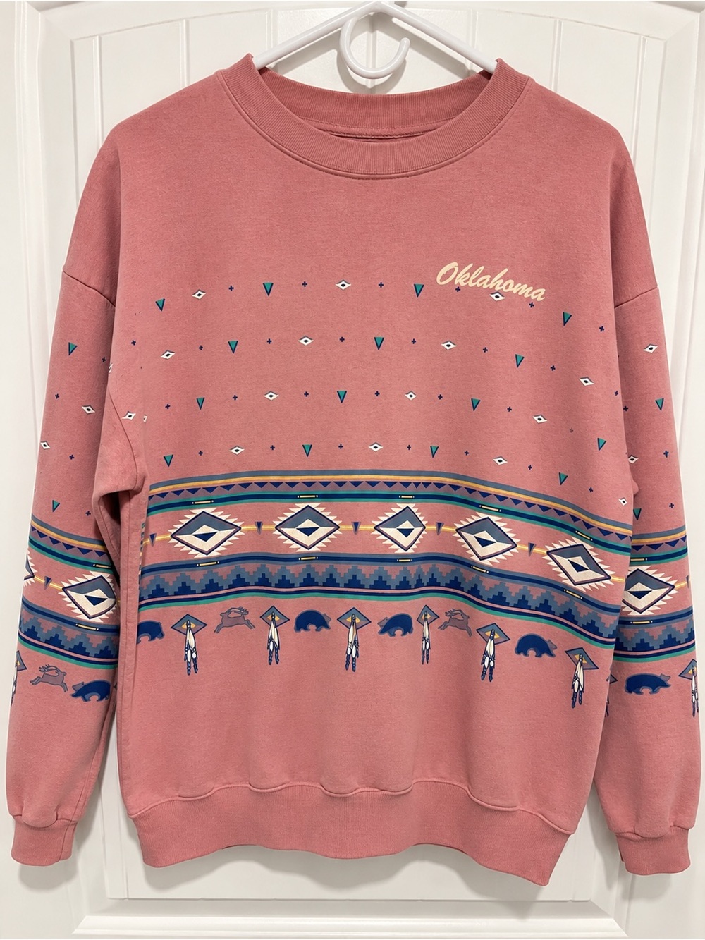 Vintage 90s Oklahoma Southwestern Bison Pink Oversized Sweatshirt